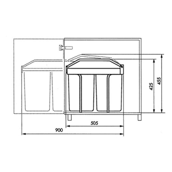Zestaw szafkowy do sortowania odpadów MULTI-BOX DUO L 2x 14l rysunek techniczny