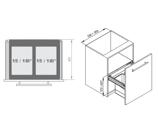 Zestaw szufladowy do segregacji z mocowaniem frontu MAXIMA60 DUO 30 schemat