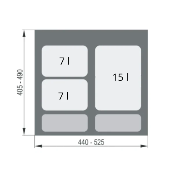 Kosz szafkowy do segregacji PRAKTIKO60 1x15/2x7 rozmiar