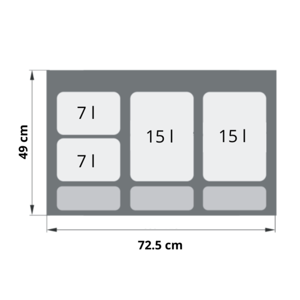 Kosz szafkowy do segregacji PRAKTIKO80 2x15/2x7 l wymiary