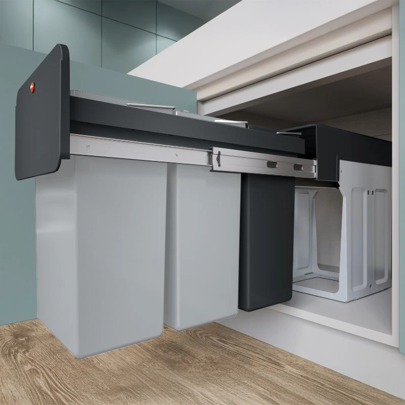 Kosz na śmieci do kuchni, potrójny, szafkowy ECOLINE DESIGN 3 x 10 L szafka w kuchni szary Kosz na śmieci do kuchni, potrójny, szafkowy ECOLINE DESIGN 3 x 10 L szafka w kuchni szary