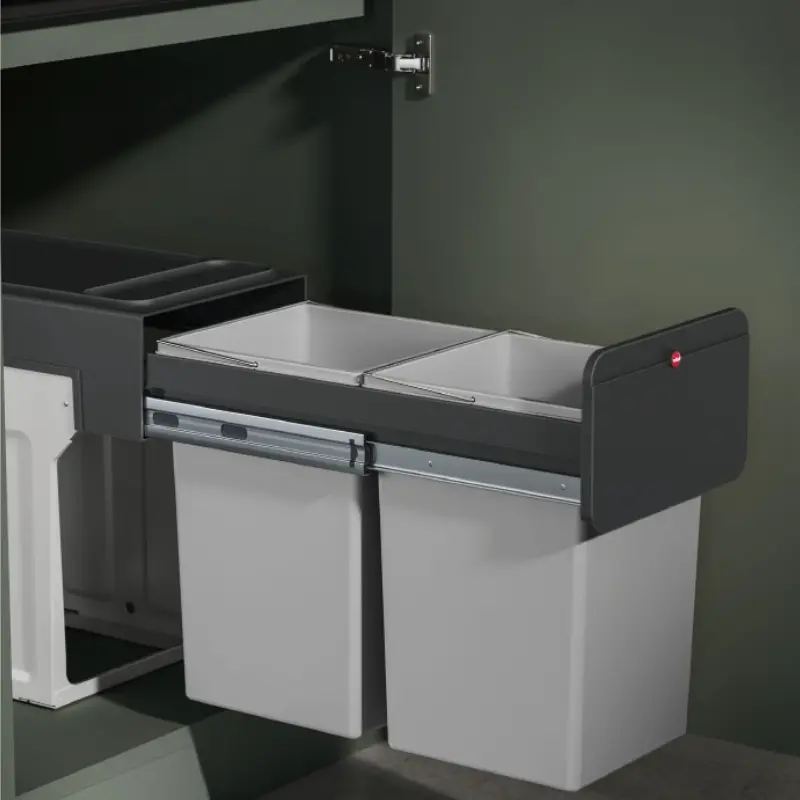 Kosz na śmieci szafkowy, dwukomorowy, wysuwany ECOLINE DESIGN 2 x 14 L