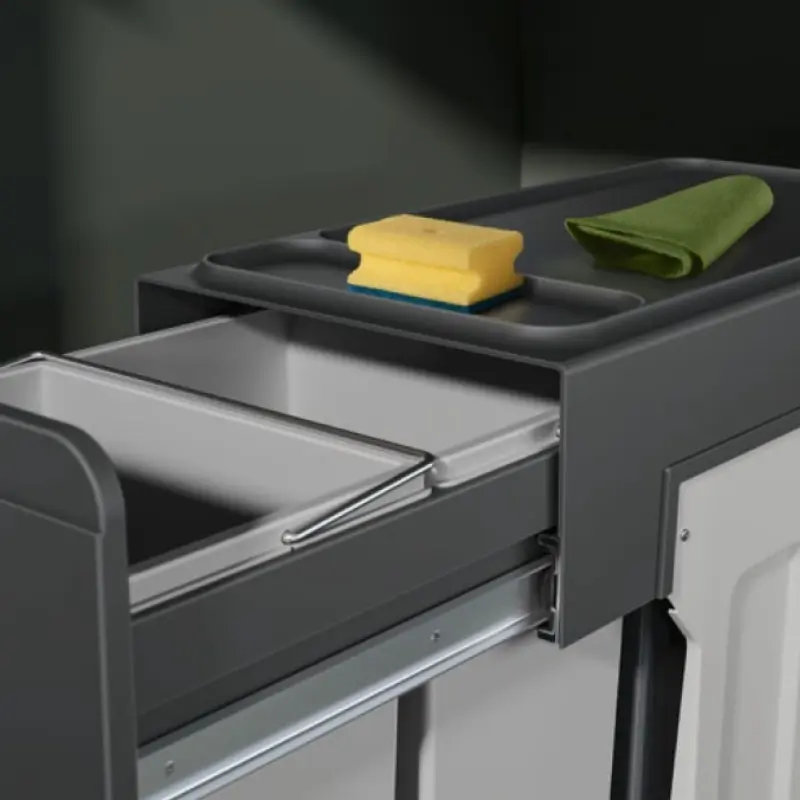 Kosz na śmieci do kuchni, potrójny, szafkowy ECOLINE DESIGN 3 x 10 L szary pokrywa detal Kosz na śmieci do kuchni, potrójny, szafkowy ECOLINE DESIGN 3 x 10 L szary pokrywa detal