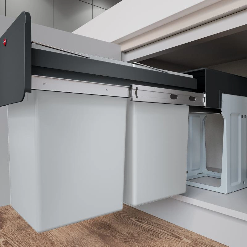 Kosz na śmieci szafkowy, dwukomorowy, wysuwany ECOLINE DESIGN 2 x 14 L