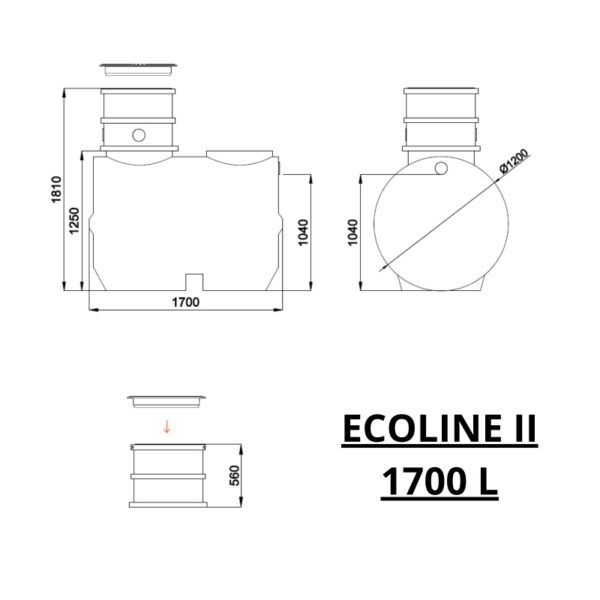 Zbiornik na deszczówkę podziemny ECOLINE II 1700 L wymiary