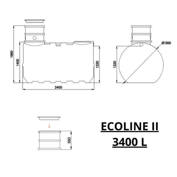 Zbiornik na deszczówkę podziemny ECOLINE II 3400 L wymiary