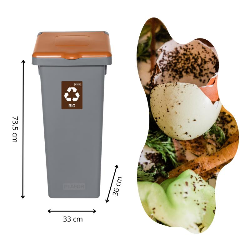 Kosz do segregacji odpadów FLAP BIN GRAY 75 L - BRĄZOWY, BIO, wymiary