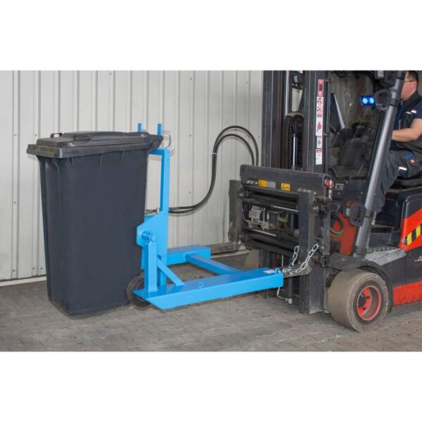 Wywrotnica hydrauliczna do pojemników na odpady 120 l do wózka widłowego MK-H 240 - niebieska, pojemnik