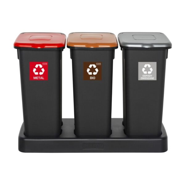 Zestaw do segregacji odpadów FLAP BIN BLACK SET 3x53 - czerwony, brązowy i srebrny