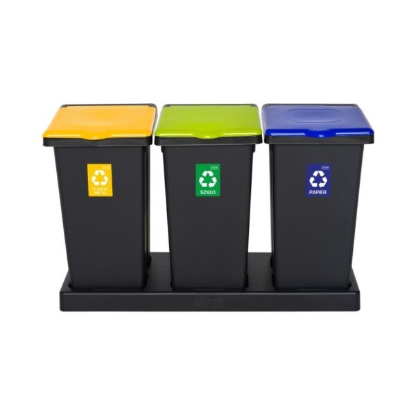 Zestaw do segregacji odpadów FLAP BIN BLACK SET 3x75 - żółty, zielony i niebieski