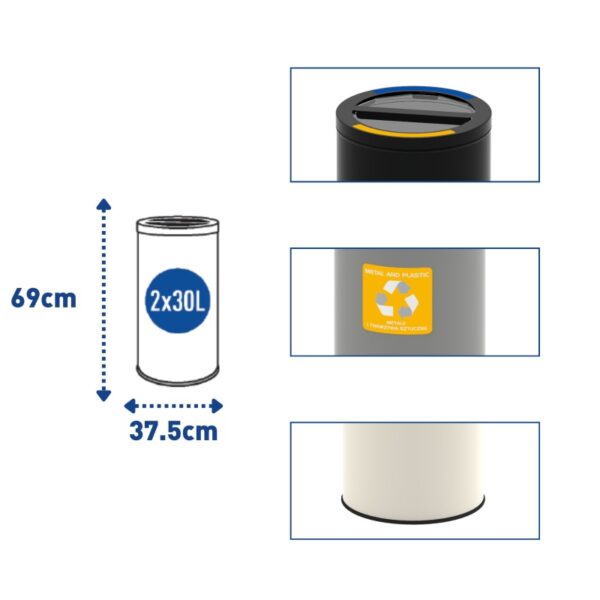 Kosz do segregacji odpadów STREAM BIN 2 x 30 L - wymiary