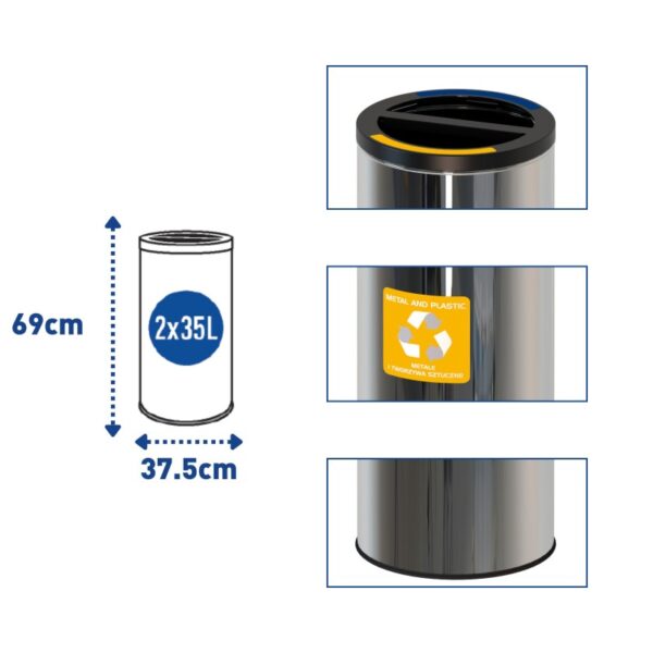 Kosz do segregacji śmieci STREAM BIN INOX 2 x 35 L - wymiary