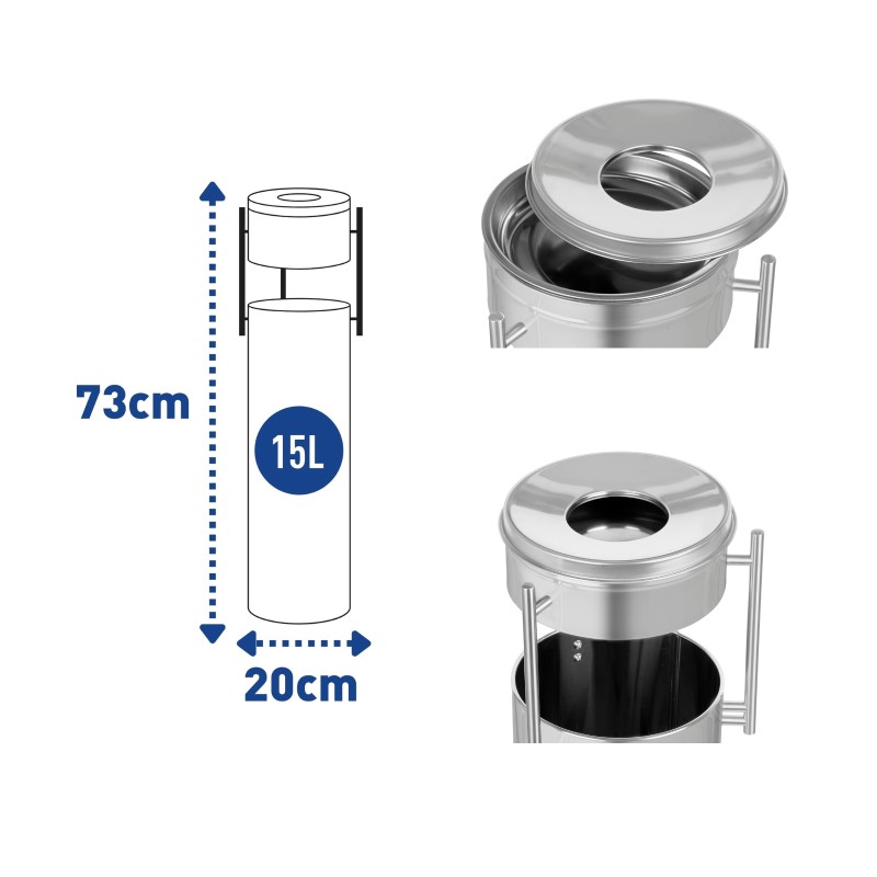 Koszopopielnica ze stali nierdzewnej PRESTIGE PILLAR INOX 15 L - wymiary