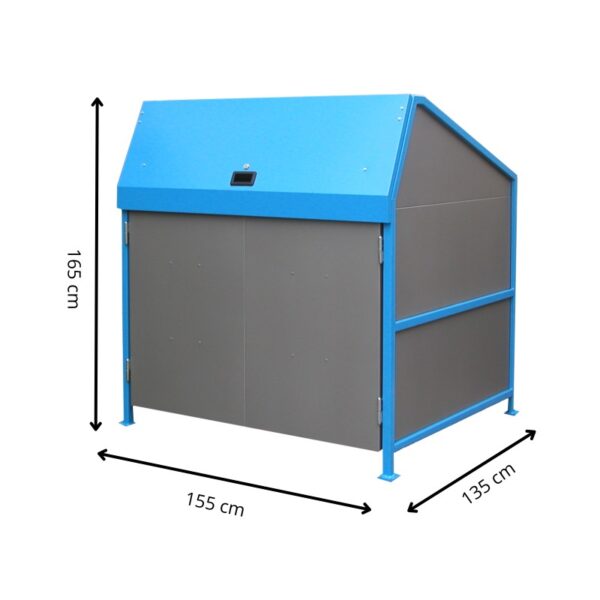 Obudowa na pojemnik komunalny z dachem, ścianami i drzwiami SECOMAT 1100-WT - wymiary
