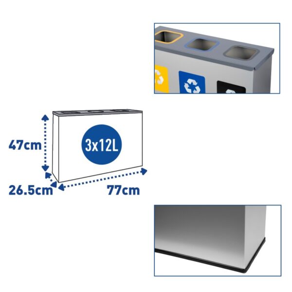 Stacja do segregacji odpadów EKO STATION MINI 3 x 12 L - wymiary