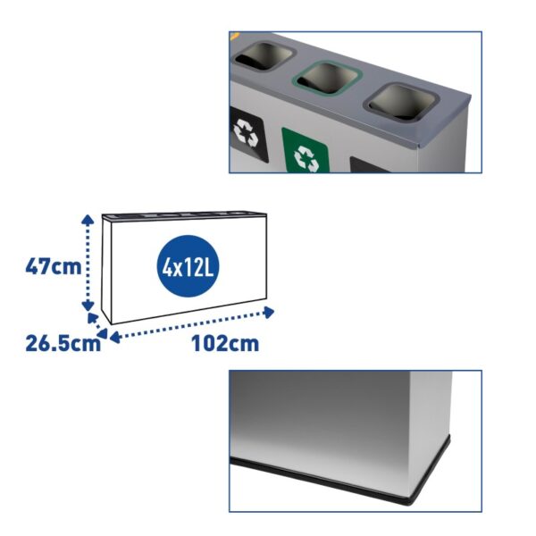 Stacja do segregacji odpadów EKO STATION MINI 4 x 12 L - wymiary