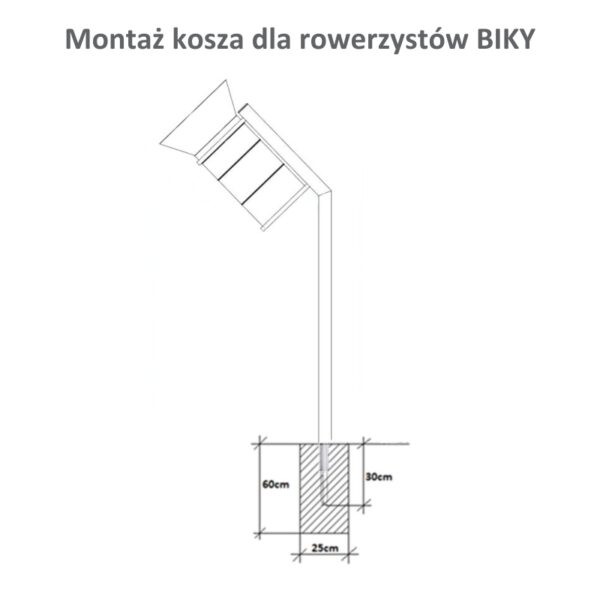 Uliczny kosz dla rowerzystów ze słupkiem BIKY 30 L - montaż