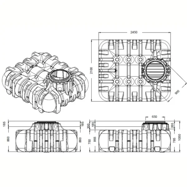 Zbiornik LI-LO 3000 L wymiary rysunek techniczny