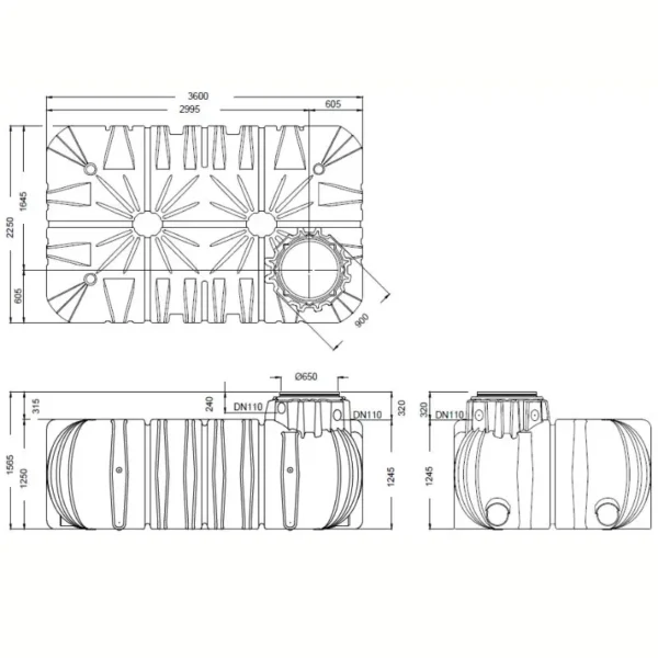 Zbiornik LI-LO 7500 L wymiary rysunek techniczny