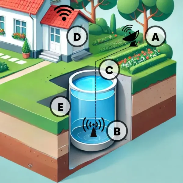 Czujnik poziomu cieczy do zbiorników i szamb łączność WiFi AQUATO elementy systemu