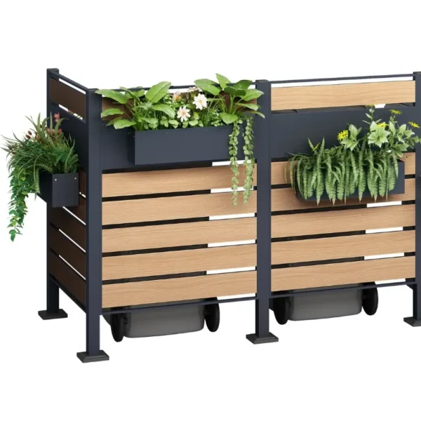 Metalowa skrzynka na kwiaty z uchwytem FLOWER BOX na zabudowie śmietnika PANEL BOX