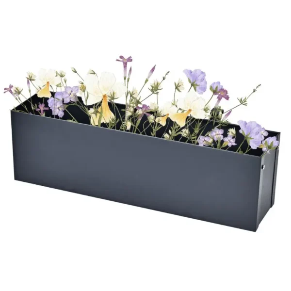 Metalowa skrzynka na kwiaty z uchwytem FLOWER BOX z kwiatami