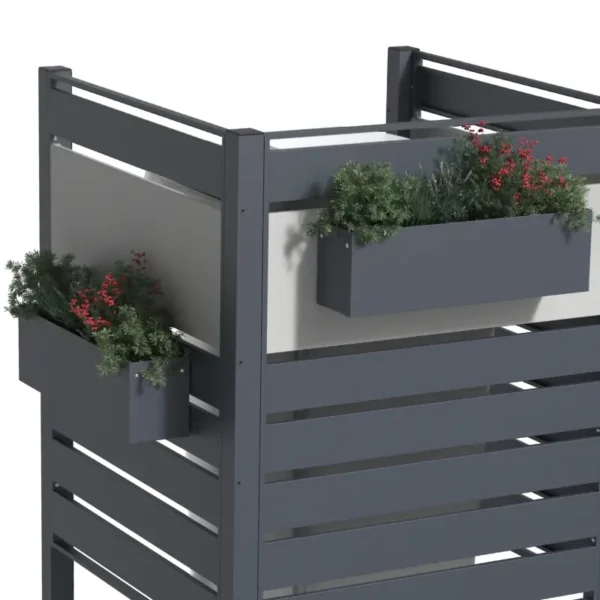 Metalowa skrzynka na kwiaty z uchwytem FLOWER BOX zamontowany PANEL BOX