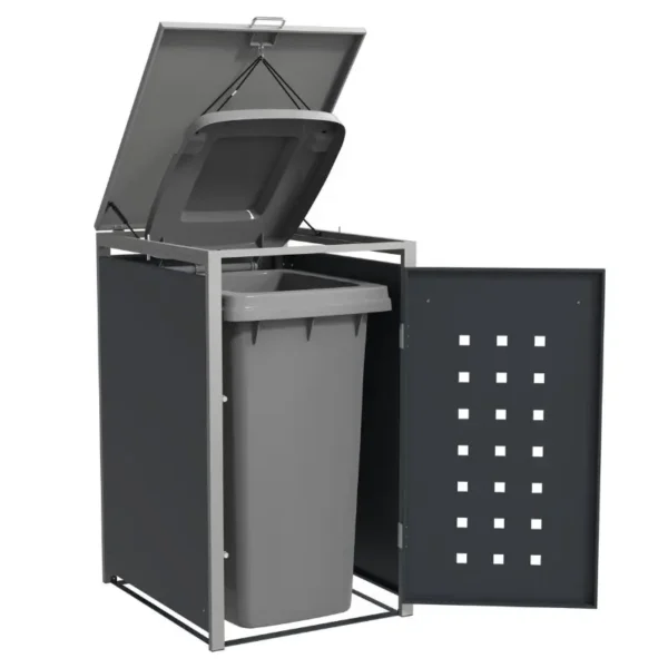 Obudowa na pojemnik komunalny MODERN BOX COVER 1 x 60 240 L otwarta klapa i drzwi