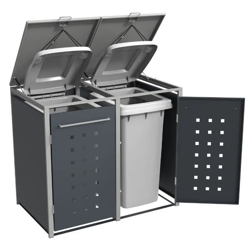 Obudowa na pojemnik komunalny MODERN BOX COVER 60 240 L otwarta klapa i drzwi