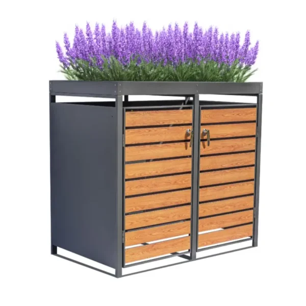 Obudowa na pojemnik komunalny z donicą WOOD NATURE COVER 2 x 60 240 L antracyt kwietnik