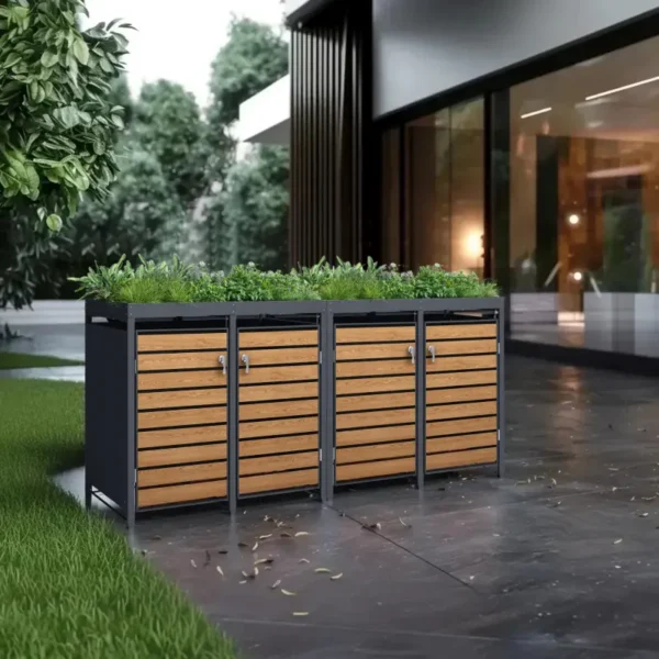 Obudowa na pojemnik komunalny z donicą WOOD NATURE COVER 4 x 60 240 L antracyt przy domu