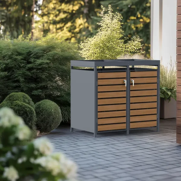 Obudowa na pojemnik komunalny z donicą WOOD NATURE COVER 2 x 60 240 L antracyt w ogrodzie