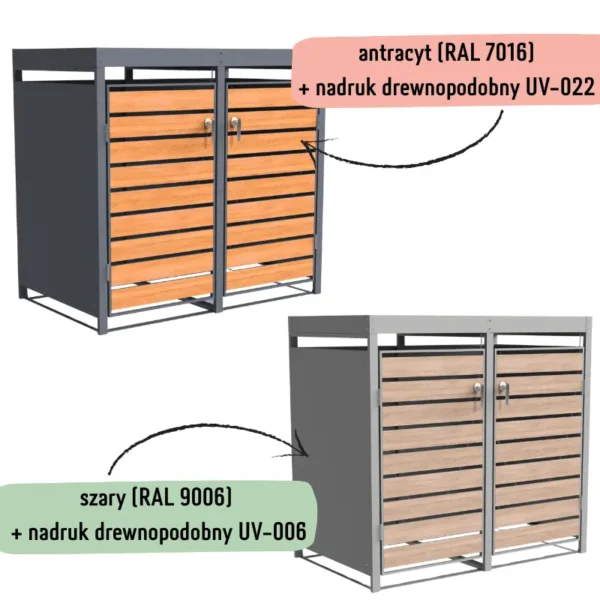 Obudowa na pojemnik komunalny z donicą WOOD NATURE COVER 2 x 60 240 L antracyt szary i antracyt