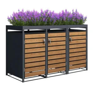 Obudowa na pojemnik komunalny z donicą WOOD NATURE COVER 3 x 60 240 L antracyt kwietnik