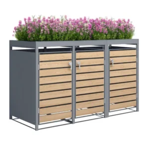 Obudowa na pojemnik komunalny z donicą WOOD NATURE COVER 3 x 60 240 L antracyt kwietnik
