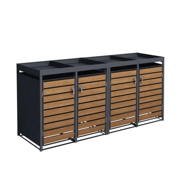 Obudowa na pojemnik komunalny z donicą WOOD NATURE COVER 4 x 60 240 L antracyt kwietnik skos