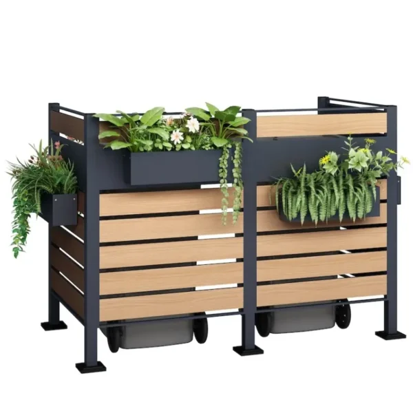 Osłona pojemnika komunalnego PANEL BOX 2 pojemniki antracyt imitacja drewna doniczka FLOWER BOX
