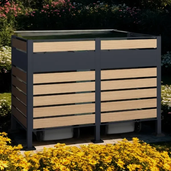 Osłona pojemnika komunalnego PANEL BOX 2 pojemniki antracyt imitacja drewna wizualizacja
