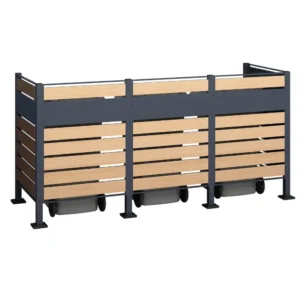Osłona pojemnika komunalnego PANEL BOX 3 pojemniki antracyt imitacja drewna