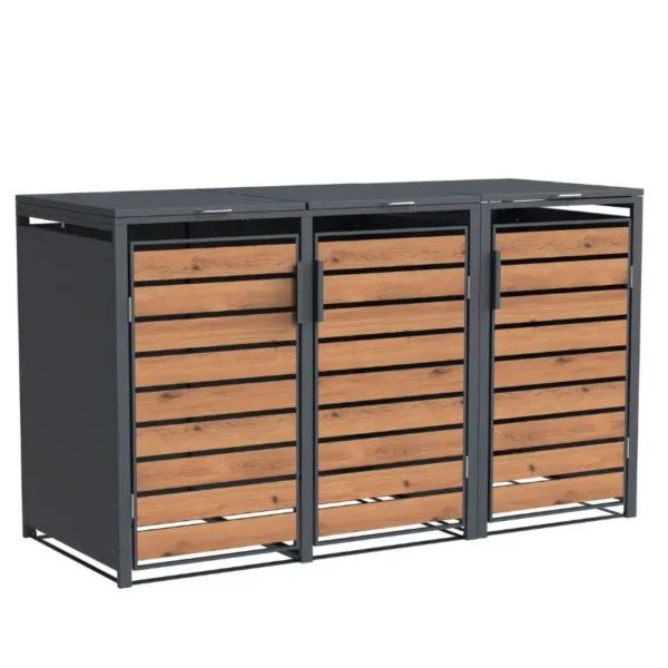 Obudowa na pojemnik komunalny WOOD BOX COVER 3 x 60-120 L antracyt bokiem