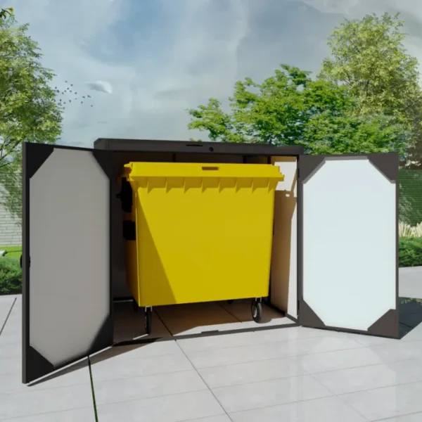 Obudowa na kontener komunalny DOT COVER 1100 L otwarte drzwi