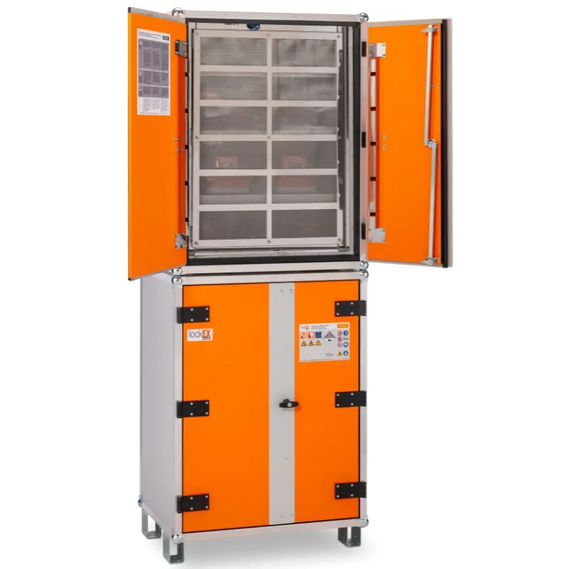 Ognioodporna szafa do akumulatorów litowo-jonowych z LOCKEX 2.0 8/20 słupek Ognioodporna szafa do akumulatorów litowo-jonowych z LOCKEX 2.0 8/20 słupek